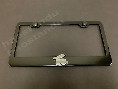 1x RABBIT 3D Emblem BLACK Stainless License Plate Frame RUST FREE + ScrewCaps • $21.50