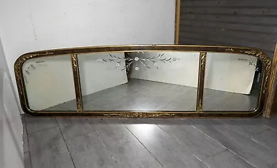 Antique Victorian Edwardian Buffet Mantle Wall Mirror Tri 3-Panel Etched Mantel • $540