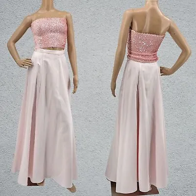 Vintage 90s Y2K Moda Internationl Prom Dress Tube Top Sequins Pink 2 Piece  • $115