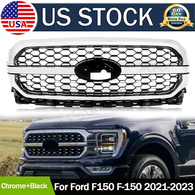 For Ford F150 F-150 2021-2023 Honeycomb King Ranch Front Grille Black & Chrome • $350.41