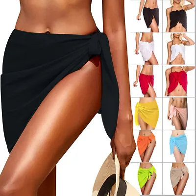 Women Short Sarongs Swimsuit Cover Up Chiffon Beach Bikini Wrap Sheer Mini Skirt • £4.98