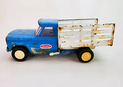 Vintage 9.5” Tonka Stake Truck ~ Jeep Blue And White Tilt Bed Farm Truck 1960’s • $34.95