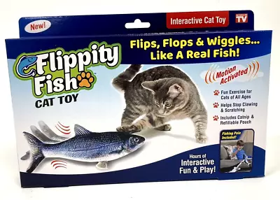 Flippity Fish Motion Activated Interactive Rechargeable Cat Toy W/Catnip & Pole • $14.99