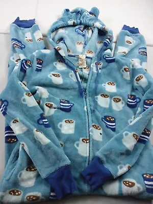 Munki Munki Pajamas Women Size XS One Piece Coffe Cups Print Oversized With Hood • $29.99