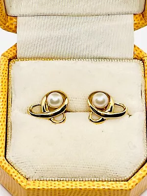 Stunning 9ct Yellow Gold Natural Pearl Swirl Stud Earrings/Butterfly Closure • £53.50