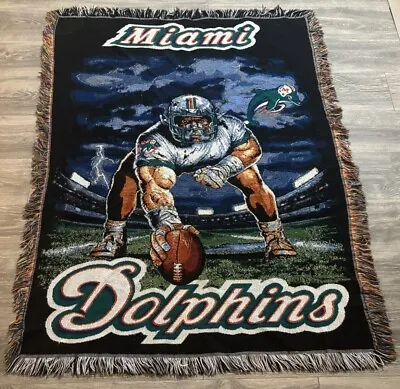 Vintage Miami Dolphins Throw Blanket NFL  59x44” 5 Ft X 3.5 Ft • $34.99