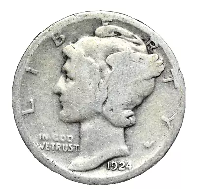 1924-D Mercury 90% Silver Dime Good BEST VALUE ON EBAY Free S&H W/Tracking • $6.99