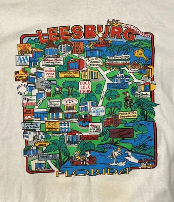 $22 • Buy Vintage 90s T Shirt Leesburg Florida Cartoon Men's XL Haynes 50 50 Single Stitch