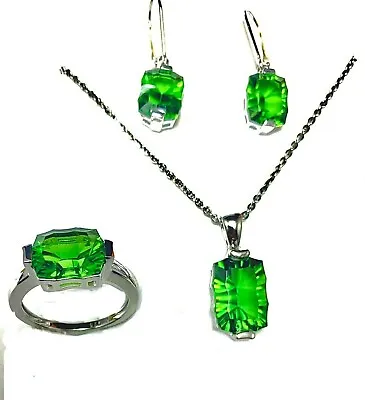 Mt St Helens Helenite Fancy Cut Sterling Silver Ring Earrings And Pendant • $144.99