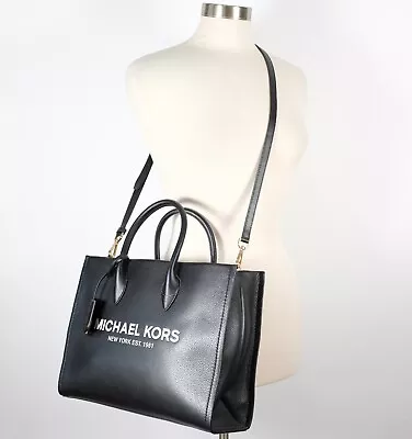 New Michael Kors Mirella Crossbody Bag Tote Large Black Leather Logo • $109.99