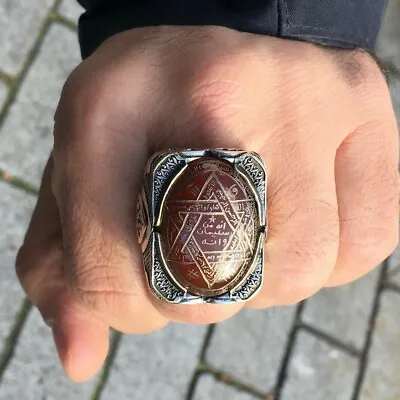 Ring Handmade Seal Of Solomon Engraved Carnelian Sterling Silver Unique Talisman • $240