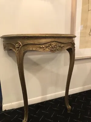 Vintage Wall Mount Demilune Hand Carved French Style Gilt Wood Table  • $575