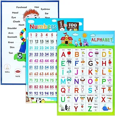 3 Pieces Educational Poster Laminated Wall Learning Chart Number And Alphabet & • £8.99