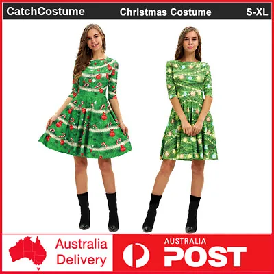 Womens Christmas Dress 3D Printed Swing A-Line Ladies Xmas Party Fancy Costume • $33.99