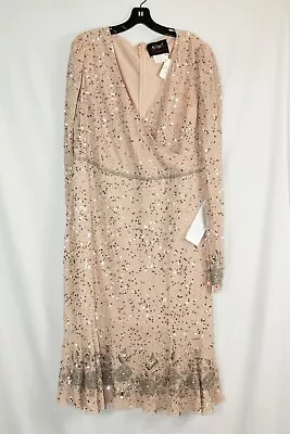 Mac Duggal Womens Nude/Sequined Long Sleeve Midi Dress #6 $498 • $118.99