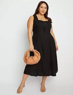 BeMe - Plus Size - Womens Dress -  Linen Lace Up Dress • $26.91