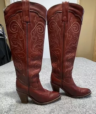 Frye Vintage Leather Cowboy Boots Size 5 Great Condition Stitching Detail • $89