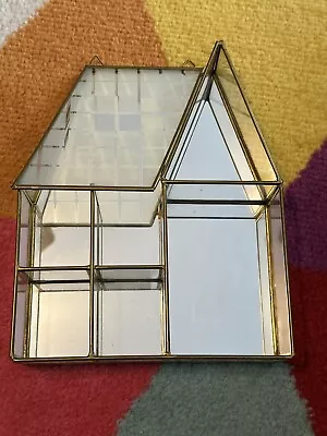 Vintage Nanco Brass Glass Mirrored House Curio Display Cabinet Wall Shelf House • $25