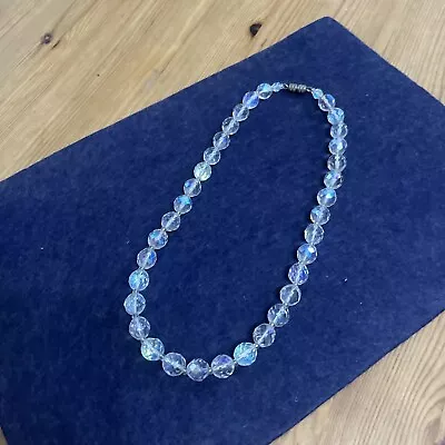 £6 • Buy Vintage Single Strand Beaded Aurora Borealis (AB) Glass/crystal Necklace