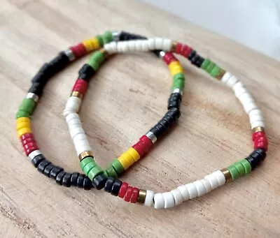 Rasta Bracelet Rastafarian Bead Baby Slim Heishi Red Black Green Pan Africa • $15.99