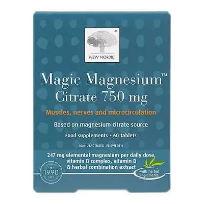 New Nordic Magic Magnesium Citrate 750mg Muscles Nerves  60 Tablets • £16.85