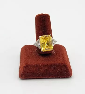 Vtg Sz 5 Ring Citrine Yellow Clear Cubic Zirconia 2-tone Statement Glam Jewelry • $49.99