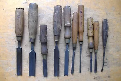 Lot Of 10 Vintage Carving Gouges Mixed Makers Inc Marples Ward Etc • £15