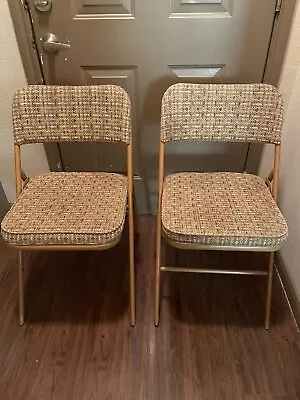 2 Vintage Mid Century Modern Metal Tweed Samsonite Folding Chairs • $100