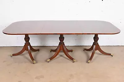 Georgian Banded Mahogany Triple Pedestal Dining Table In The Manner Of Baker • $5995