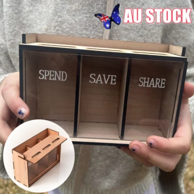Wooden Piggy Funny Bank Letter/Guitar Coin Saving Money Box Kids Adult Gifts AU • $17.99