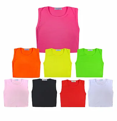 £4.99 • Buy Girls Crop Top Kids Sleeveless Stretch Plain T-shirt Age 5 6 7 8 9 10 11 12 13 Y