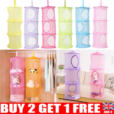 £5.98 • Buy 3 Shelf Hanging Bag Door Holder Net Kids Toy Storage Organizer Closet Hanger SO