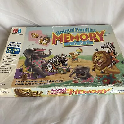 ANIMAL FAMILIES Memory Game Vintage Milton Bradley 1994 Complete Set Damage Box • $10