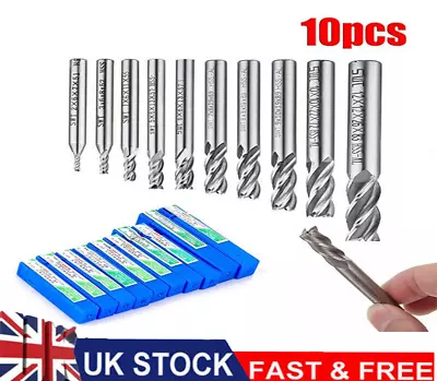 10X 4 Slot Flute End Mill Cutter Drill Bit HSS Straight Shank CNC Milling Tool • £9.59