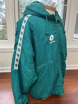 Vintage Lotto Jacket Mens Extra Large Green Softshell 90s Italia Hooded Full Zip • $49