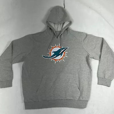 Antigua Gray Miami Dolphins Logo Long Sleeve Pullover Hoodie Mens Size 2XL • $79.20