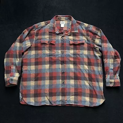 LL Bean Shirt Mens XXL Red Gray Tan Plaid Flannel Lumberjack Chamois Cloth Check • $24.99