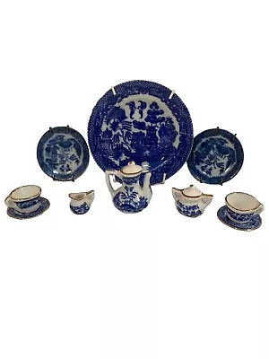 10 Pc Japan Child's Miniature Tea Set Blue Willow Teacup Teapot Saucer • $25