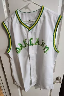 OAKLAND A'S RETRO #19 BERT CAMPANERIS WHITE SLEEVELESS 70s JERSEY SGA MLB XXL • $34.99