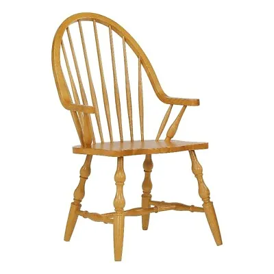 Sunset Trading Oak Selections 18  Wood Windsor Dining Chair With Arms In Oak • $360.80