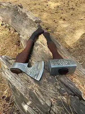 Handmade Viking Axe And Hammer Forged Carbon Steel Bearded For Special Gifts • $150.99