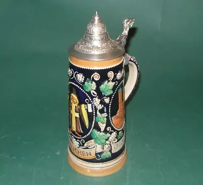 Antique German Beer Stein Marzi Remy  5137  Munich Souvenir Frauenturme 1L • $14.99