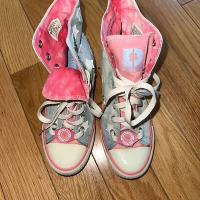 $29 • Buy Daddy’s Money Secret Wedge Blue Denim Star High Top Sneakers Size 7