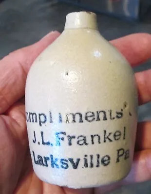 Advertising Miniature Stoneware Jug LARKSVILLE PA Pottery J L FRANKEL Mini Adv • $119.99