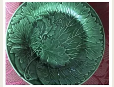 Wedgwood?  19th C. Dark Green Glazed Majolica Cabbage Leaf Plate 20cm Antique • £17