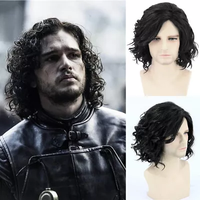 Game Of Throne Jon Snow Wig Mens Wigs Short Black Curly Halloween Cosplay Wig UK • £7.50