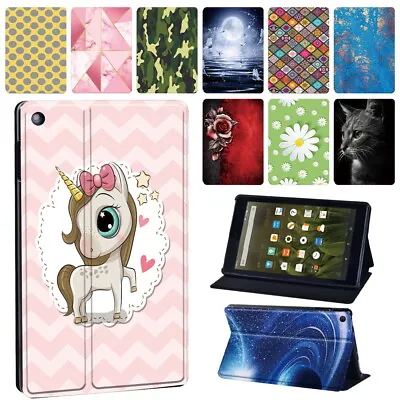 Printed Patterns PU Leather Stand Tablet Cover Case For Amazon Fire 7/HD 8/HD 10 • £5.93