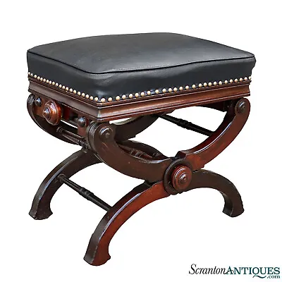 Antique Victorian Carved Mahogany Occasional Bench Ottoman • $600