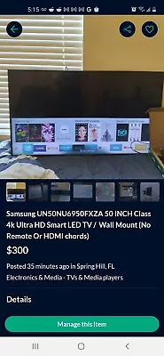 Samsung AU8000 50 Inch 2160p Crystal UHD LED Smart TV • $280