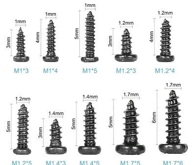 Phillips Head Micro Screws Pan Head Small Self-Tapping Mini Screws (Black) • £2.95